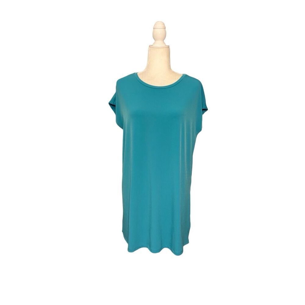 Susan Graver capped sleeve turquoise tunic - M